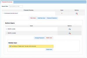 Removing a user in the Password Protection section of the Control Panel.