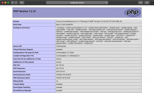 The page, generated by the phpinfo() function displays your complete PHP settings.