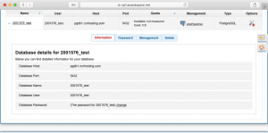 The Information tab contains the data you need to create a database connection string for your website.