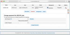 The Password tab makes it easy to reset your database password. You can even use the Generate button to create a strong and secure password in one click.