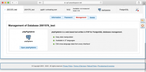 Through the Management tab you can gain access to phpPgAdmin where you can manage your PostgreSQL database.