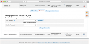 The Password tab makes it easy to reset your database password. You can even use the Generate button to create a strong and secure password in one click.