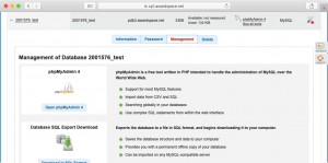 The Management tab offers various options for maintaining your database. Each option comes with a brief description of its purpose and benefits.