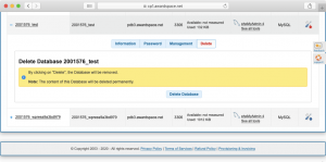 The Delete tab allows you to remove a database that you no longer need. You will be asked to confirm your choice when you click on the Delete Database button.