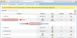 The option to install a free SSL certificate is situated alongside the option to upload a custom SSL certificate.