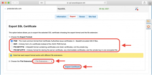 After specifying your preferred SSL format and file extension, you can export your SSL certificate.