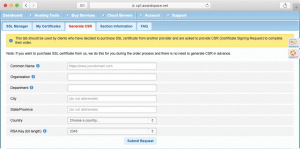 As soon as you open the Generate CSR tab, you will be presented with the CSR generation form.