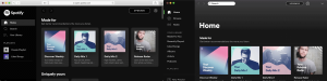 The Spotify web player loaded through a web browser (left) and the Spotify macOS app (right). Both have the same design and offer the same features despite the fact that the web player is just a really advanced web page.