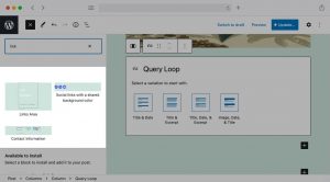 WordPress 5.8 “Tatum” now shows block pattern suggestions in addition to block search results.
