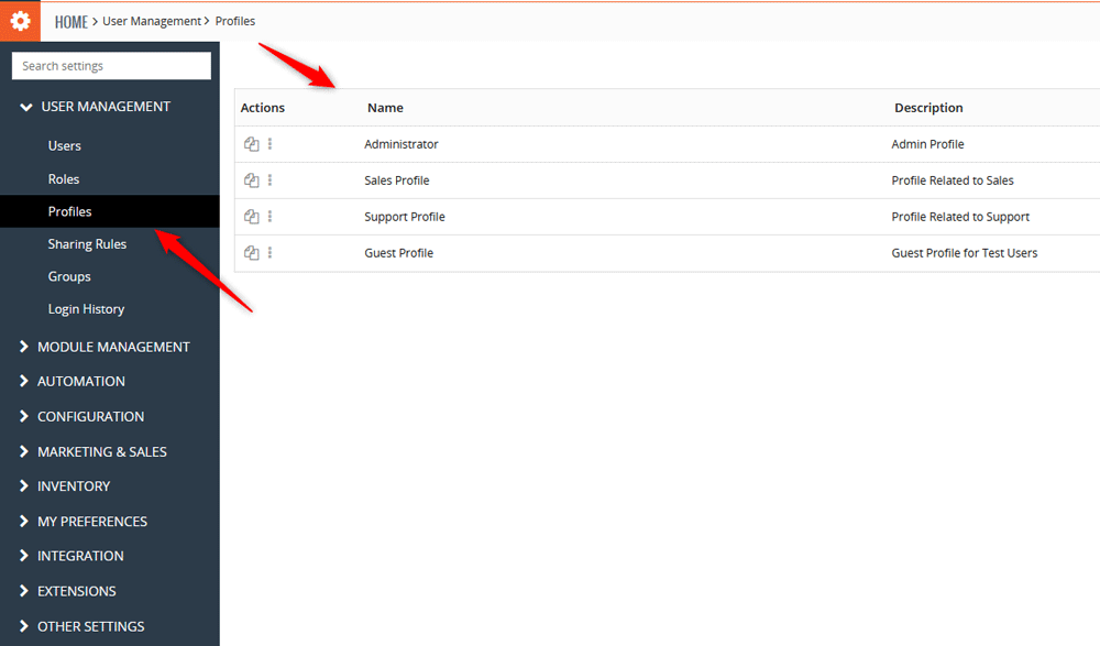 Set up roles in Vtiger