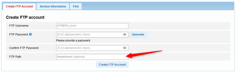 Specify an FTP path 