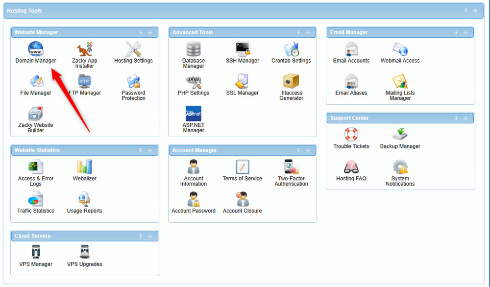 Open the AwardSpace domain manager to access the Name Server settings of your hosted domains