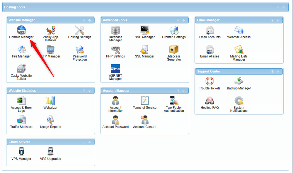 To access domain pointers, head to Domain Manager via the AwardSpace hosting panel