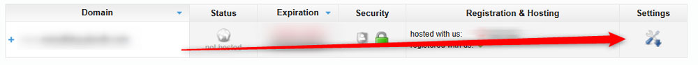 Click the domain's Settings icon to access name server settings