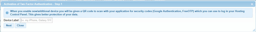 Choose a name for the device you are going to use for the two-factor authentication