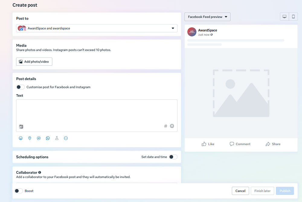 Add text, visuals and a heading to your Instagram publication before scheduling it