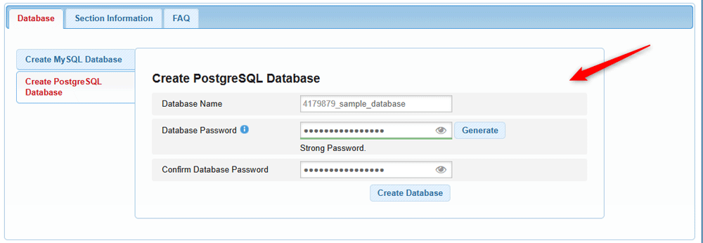 Add credentials for your new Postgre SQL database
