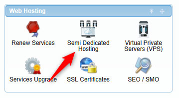 Click the Semi-Dedicated Hosting icon in the AwardSpace hosting panel