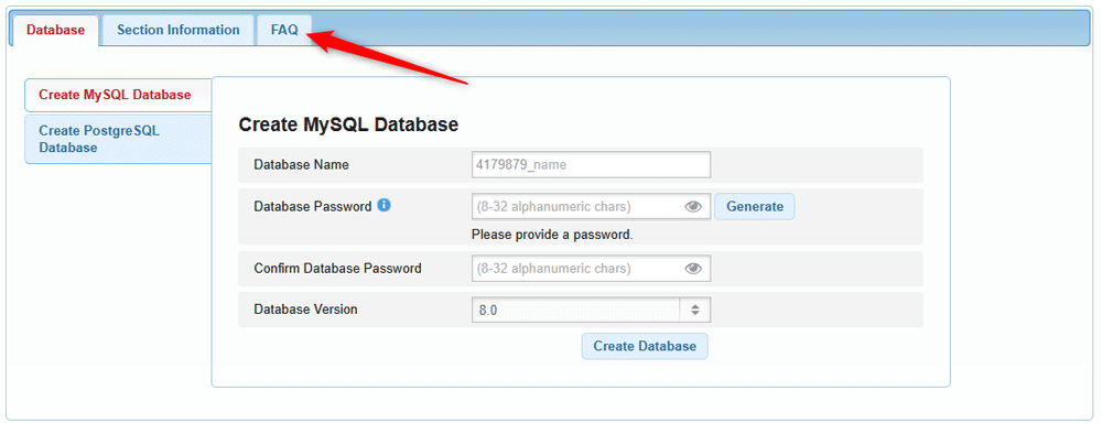 Click the FAQ tab at the top of the page