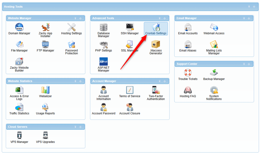 Access the Crontab settings via the AwardSpace hosting panel