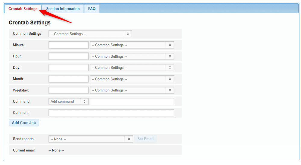 Click the Crontab Settings tab to open the settings menu.